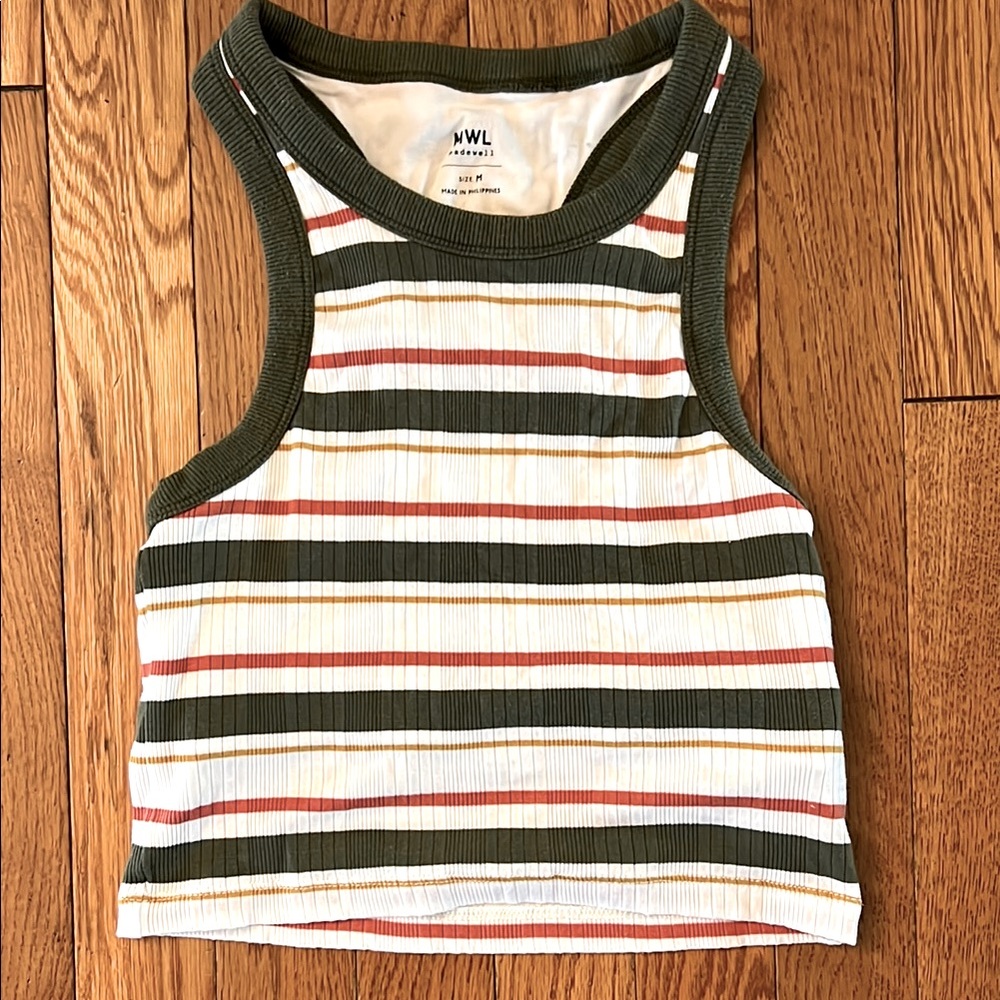 Madewell Green and White Ribbed Crop Tank Top